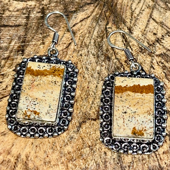 Abstract Picture Jasper Earrings 1 7/8” - Picture 4 of 9